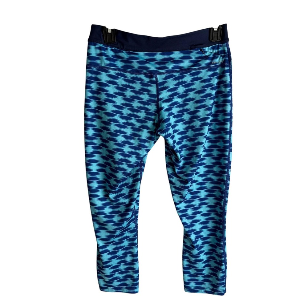 NIKE Relay Print Ladies Blue Capri Dri-Fit Athletic Leggings, M